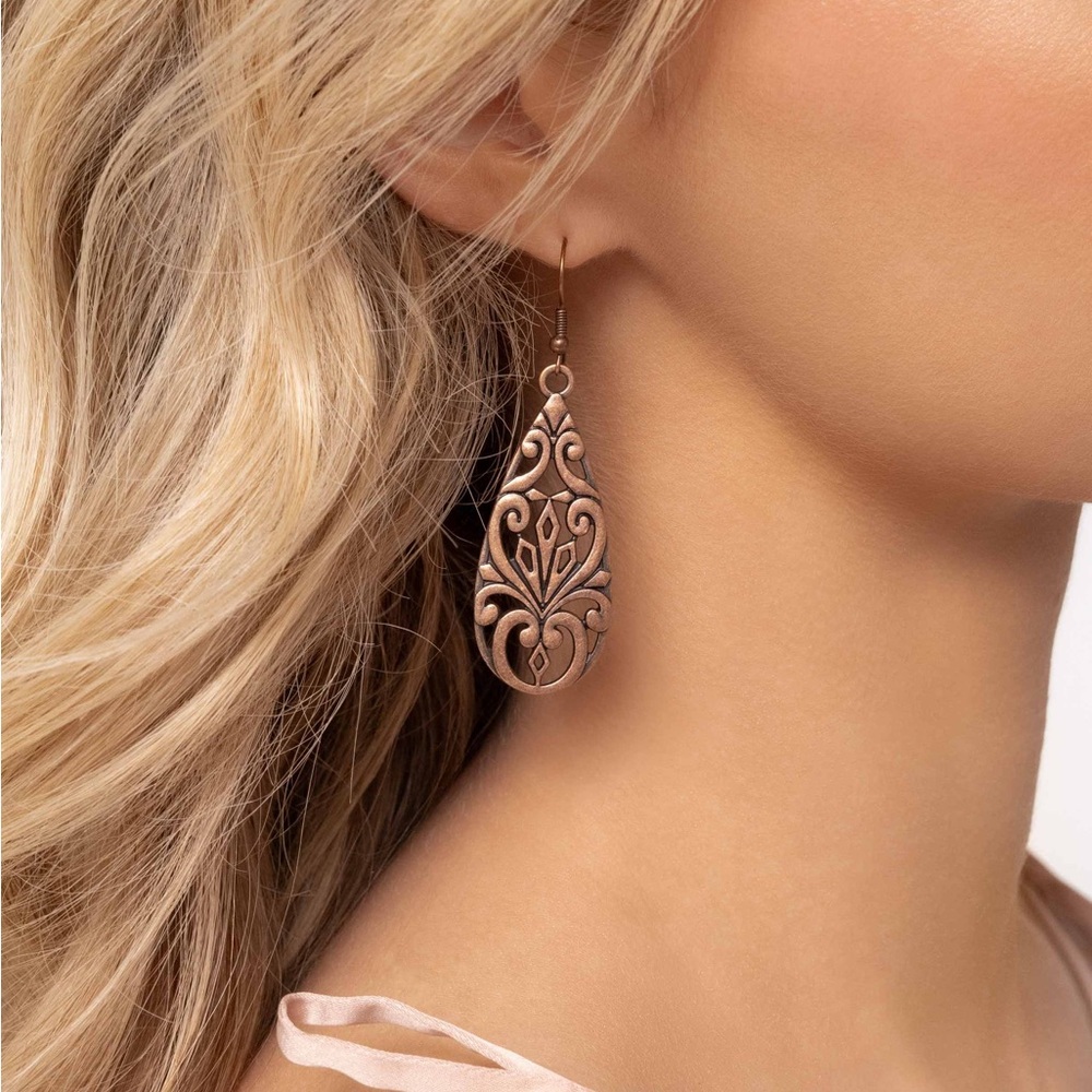 Ornate Copper Teardrop Earrings